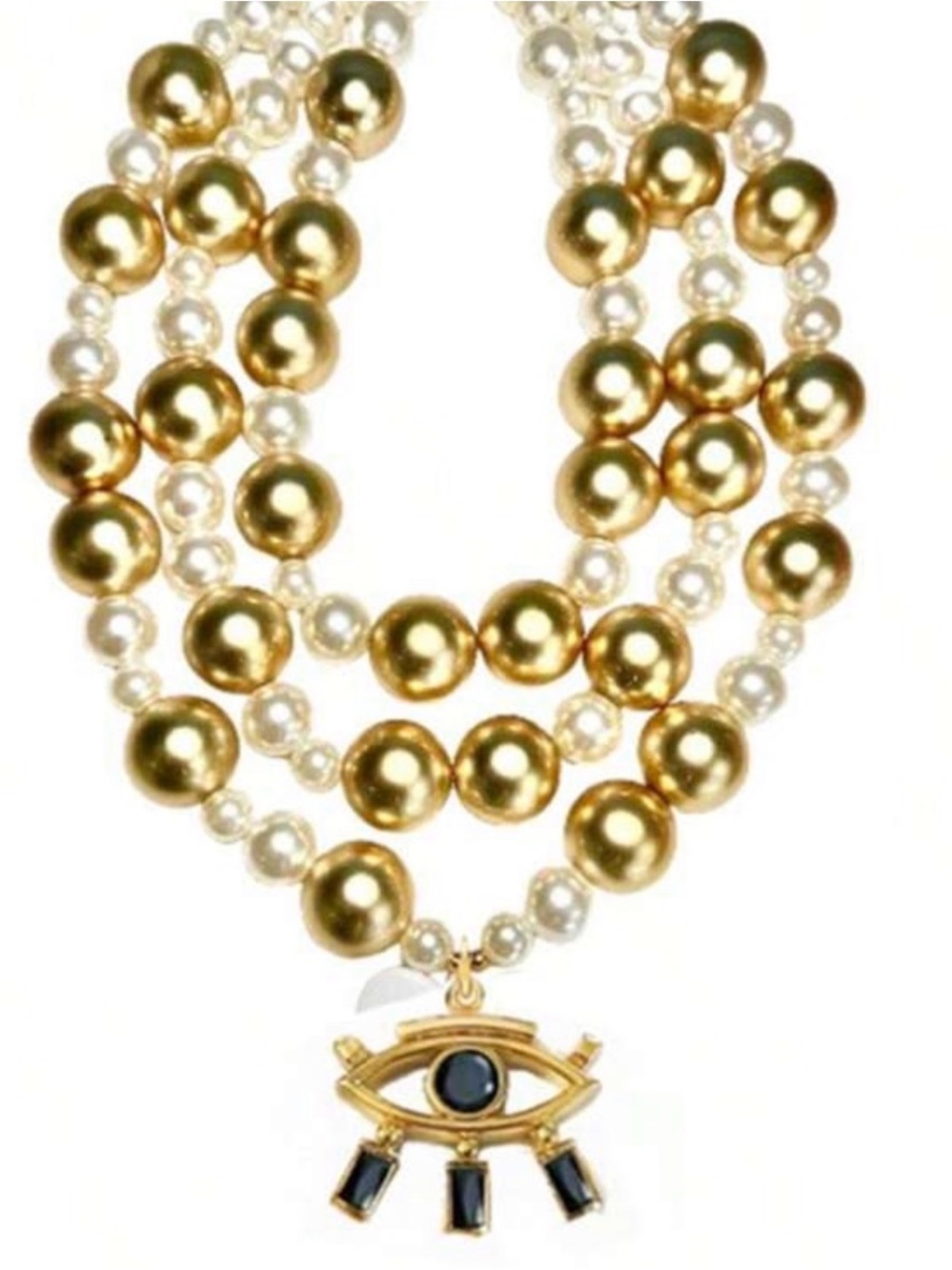 Gold and Pearl Multi-Strand Eye Pendant Necklace - Women Jewelry